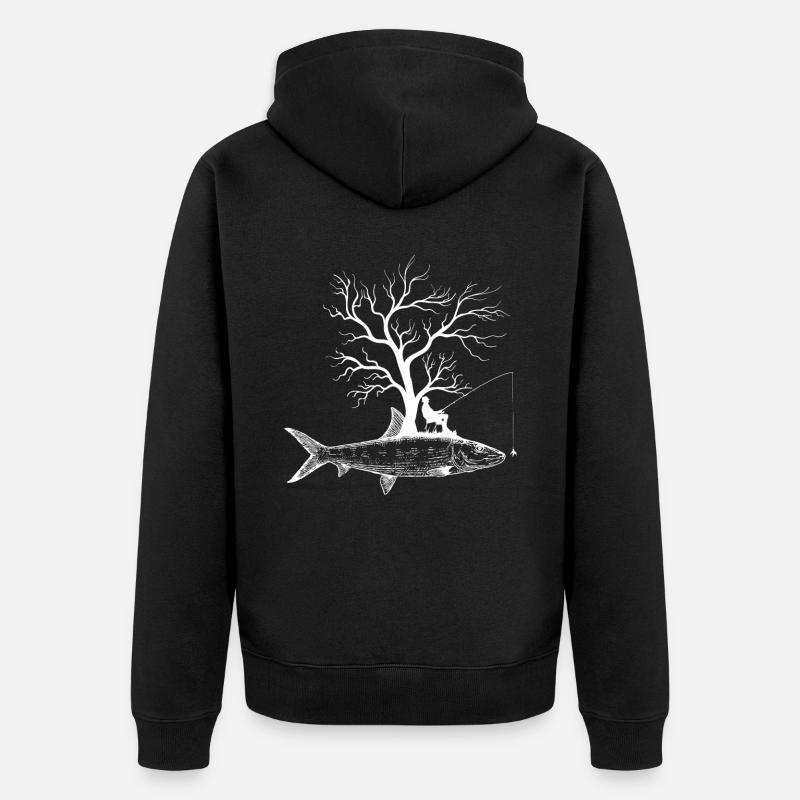 Graphic Tree - Fish Bone Fish - Unisex Premium Organic Zip Hoodie - black