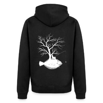 Grafikbaum - Fischfluss - Unisex Premium Bio Zip Hoodie - Schwarz - Hinten - Nico (187cm)