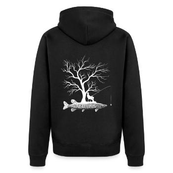 Graphic Tree - Fish Muscle Lung - Unisex Premium Organic Zip Hoodie - black - Back - Nico (187cm)