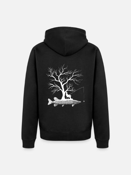 Graphic Tree - Fish Muscle Lung - Unisex Premium Organic Zip Hoodie - black
