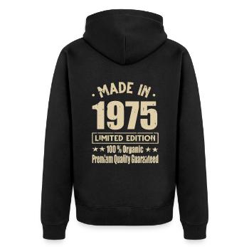 Made in 1975 Vintage Retro Limited Edition - Unisex Premium Bio Zip Hoodie - Schwarz - Hinten - Nico (187cm)