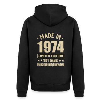 Made in 1974 Vintage Retro Limited Edition - Unisex Premium Bio Zip Hoodie - Schwarz - Hinten - Nico (187cm)