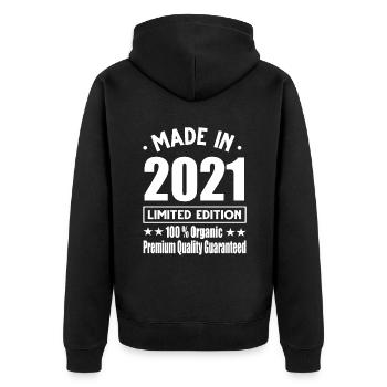 Fabriqué en 2021 Vintage Retro Limited Edition - Veste à capuche bio Premium Unisexe - noir - Dos - Nico (187cm)