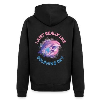 I Just Really Like Dolphins Dolphin Gift - Unisex Premium Organic Zip Hoodie - black - Back - Nico (187cm)