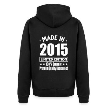 Made in 2015 Vintage Retro Limited Edition - Unisex Premium Bio Zip Hoodie - Schwarz - Hinten - Nico (187cm)