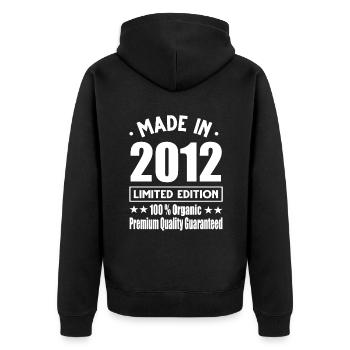 Made in 2012 Vintage Retro Limited Edition - Unisex Premium Bio Zip Hoodie - Schwarz - Hinten - Nico (187cm)