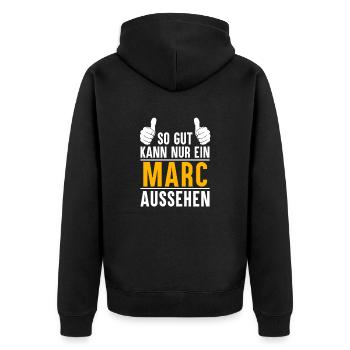 Marc Vorname Name Geschenk - Unisex Premium Bio Zip Hoodie - Schwarz - Hinten - Nico (187cm)