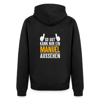 Manuel Vorname Name Geschenk - Unisex Premium Bio Zip Hoodie - Schwarz - Hinten - Nico (187cm)