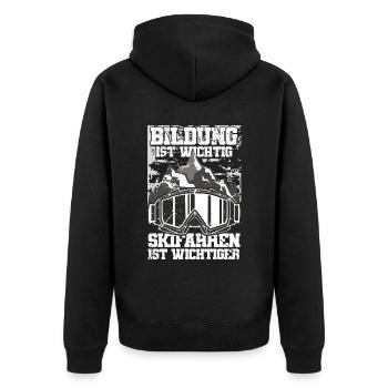 Bildung Ist Wichtig Skifahren Ist Wichtiger - Unisex Premium Bio Zip Hoodie - Schwarz - Hinten - Nico (187cm)