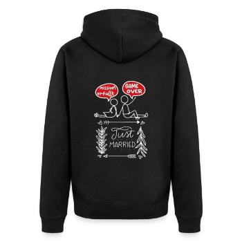 lustige Hochzeit Polterabend Just Married - Unisex Premium Bio Zip Hoodie - Schwarz - Hinten - Nico (187cm)