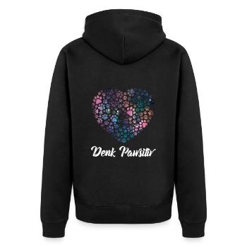 Denk Positiv ( Pawsitiv ) Hundeherz- Hunde Sprüche - Unisex Premium Bio Zip Hoodie - Schwarz - Hinten - Nico (187cm)