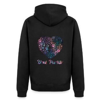 Denk Positiv ( Pawsitiv ) Hundeherz- Hunde Sprüche - Unisex Premium Bio Zip Hoodie - Schwarz - Hinten - Nico (187cm)