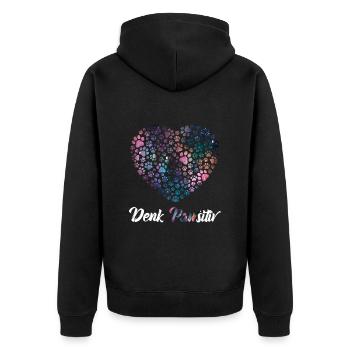 Denk Positiv ( Pawsitiv ) Hundeherz- Hunde Sprüche - Unisex Premium Bio Zip Hoodie - Schwarz - Hinten - Nico (187cm)