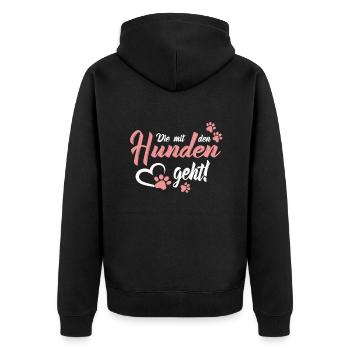 Die mit den Hunden geht Pfoten - Hunde Sprüche - Unisex Premium Bio Zip Hoodie - Schwarz - Hinten - Nico (187cm)