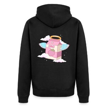 Angelcore Aesthetic Kawaii Erdbeer-Milch-Engel - Unisex Premium Bio Zip Hoodie - Schwarz - Hinten - Nico (187cm)