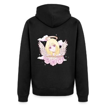 Angelcore Ästhetische Anime Mädchen Rosen Engel Ha - Unisex Premium Bio Zip Hoodie - Schwarz - Hinten - Nico (187cm)