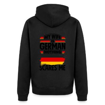 Germany My Wife Is German Nothing Scares Me Funny - Unisex Premium Organic Zip Hoodie - black - Back - Nico (187cm)