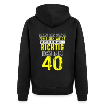 Vintage 40 Jahre Mann 40ter Geschenk 40. Geburtsta - Unisex Premium Bio Zip Hoodie - Schwarz - Hinten - Nico (187cm)