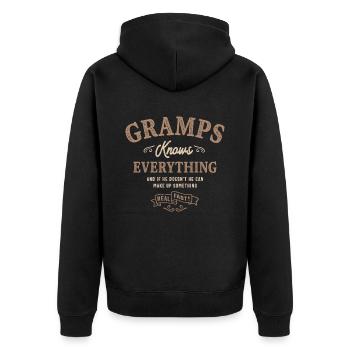 Gramps Knows Everything - Unisex Premium Organic Zip Hoodie - black - Back - Nico (187cm)