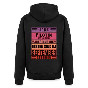 Flugzeug Geburtstag September geboren Pilotin - Unisex Premium Bio Zip Hoodie - Schwarz - Hinten - Nico (187cm)