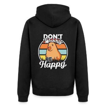 Dont Worry be Capy Wasserschwein - Unisex Premium Bio Zip Hoodie - Schwarz - Hinten - Nico (187cm)