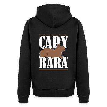 Capybara Wasserschwein - Unisex Premium Bio Zip Hoodie - Schwarz - Hinten - Nico (187cm)