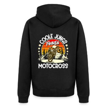 Motocross - Unisex Premium Bio Zip Hoodie - Schwarz - Hinten - Nico (187cm)