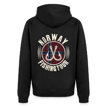 Norwegen Angeltour - Unisex Premium Bio Zip Hoodie - Schwarz - Hinten - Nico (187cm)