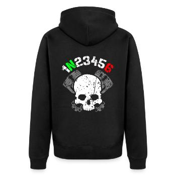 1N23456Tote Head Piston Cylinder - Unisex Premium Organic Zip Hoodie - black - Back - Nico (187cm)