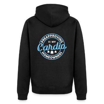 Preapproving Homeowners is My Cardio Hypothekendar - Unisex Premium Bio Zip Hoodie - Schwarz - Hinten - Nico (187cm)