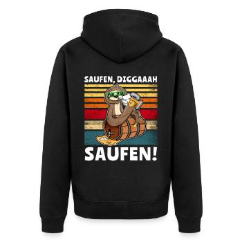 Löten Digga Faultier Bier Saufen - Unisex Premium Bio Zip Hoodie - Schwarz - Hinten - Nico (187cm)