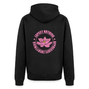Lotosblume Expect Nothing Appreciate Everything - Unisex Premium Bio Zip Hoodie - Schwarz - Hinten - Nico (187cm)