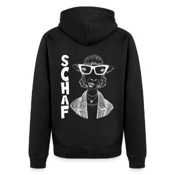 Schafe braucht der Schäfer, lustiges Schaf - Unisex Premium Bio Zip Hoodie - Schwarz - Hinten - Nico (187cm)