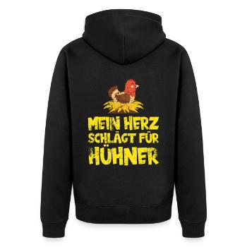 Mein Herz schlägt für Hühner. Huhn - Unisex Premium Bio Zip Hoodie - Schwarz - Hinten - Nico (187cm)