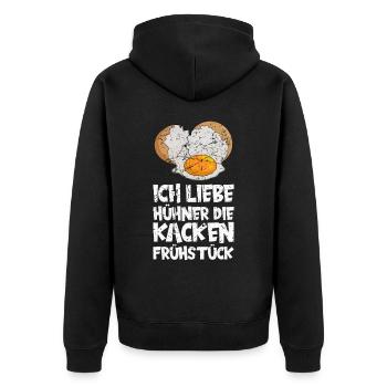 Ich liebe Hühner, die Kacken Frühstück. Huhn - Unisex Premium Bio Zip Hoodie - Schwarz - Hinten - Nico (187cm)