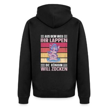 Die Königin Will Zocken Gamer Girl - Unisex Premium Bio Zip Hoodie - Schwarz - Hinten - Nico (187cm)