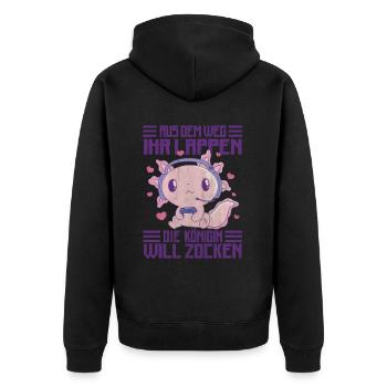 Die Königin Will Zocken Gamer Girl - Unisex Premium Bio Zip Hoodie - Schwarz - Hinten - Nico (187cm)