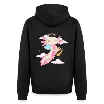 Angelcore Ästhetik Kawaii Axolotl Engel Halo - Unisex Premium Bio Zip Hoodie - Schwarz - Hinten - Nico (187cm)