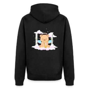 Angelcore Aesthetic Kawaii Bär Engel Halo - Unisex Premium Bio Zip Hoodie - Schwarz - Hinten - Nico (187cm)
