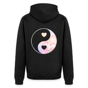 Angelcore Ästhetik Yin Yang Herz Ying Yang - Unisex Premium Bio Zip Hoodie - Schwarz - Hinten - Nico (187cm)