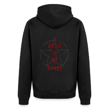 Teufel Devil Pentagram Spruch Sprüche Zitat - Unisex Premium Bio Zip Hoodie - Schwarz - Hinten - Nico (187cm)