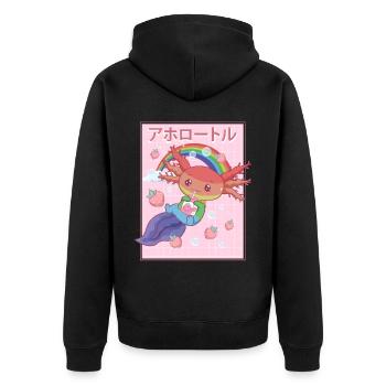 Kawaii Axolotl Erdbeermilch Gay Pride - Unisex Premium Bio Zip Hoodie - Schwarz - Hinten - Nico (187cm)