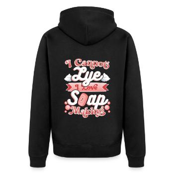 I Cannot Lye I Love Seifenherstellung - Unisex Premium Bio Zip Hoodie - Schwarz - Hinten - Nico (187cm)