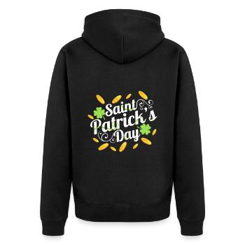 Golden Coins And Shamrocks On A Logo For St. - Unisex Premium Organic Zip Hoodie - black - Back - Nico (187cm)