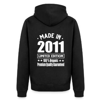Made in 2011 Vintage Retro Limited Edition - Unisex Premium Bio Zip Hoodie - Schwarz - Hinten - Nico (187cm)