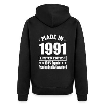 Fabriqué en 1991 Vintage Retro Limited Edition - Veste à capuche bio Premium Unisexe - noir - Dos - Nico (187cm)