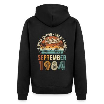 Édition limitée Septembre 1984 Cadeau d’anniversaire - Veste à capuche bio Premium Unisexe - noir - Dos - Nico (187cm)
