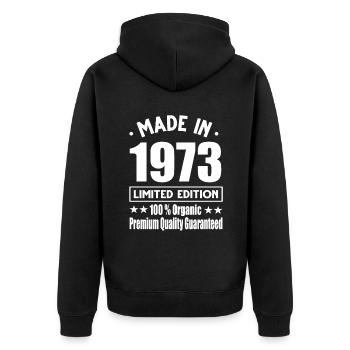 Made in 1973 Vintage Retro Limited Edition - Unisex Premium Bio Zip Hoodie - Schwarz - Hinten - Nico (187cm)