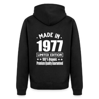 Fabriqué en 1977 Vintage Retro Limited Edition - Veste à capuche bio Premium Unisexe - noir - Dos - Nico (187cm)