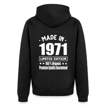 Made in 1971 Vintage Retro Limited Edition - Unisex Premium Organic Zip Hoodie - black - Back - Nico (187cm)